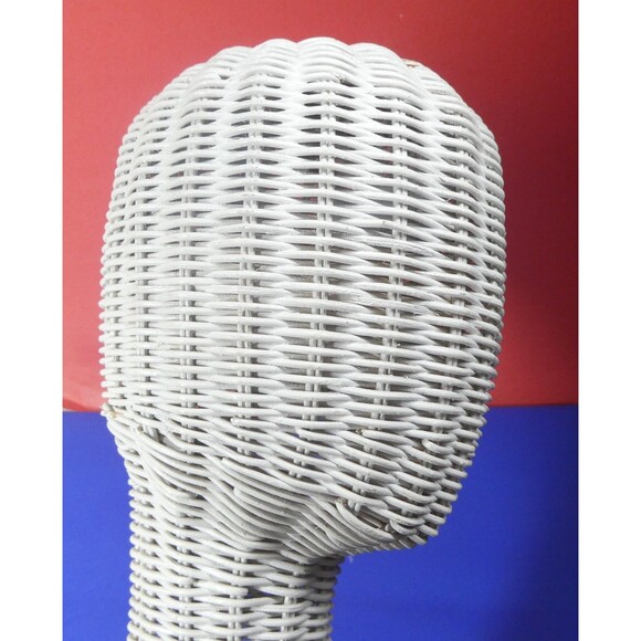 White Wicker Mannequin Head Hat Stand Display Vintage MCM 19" Tall Long Neck - Picture 10 of 14